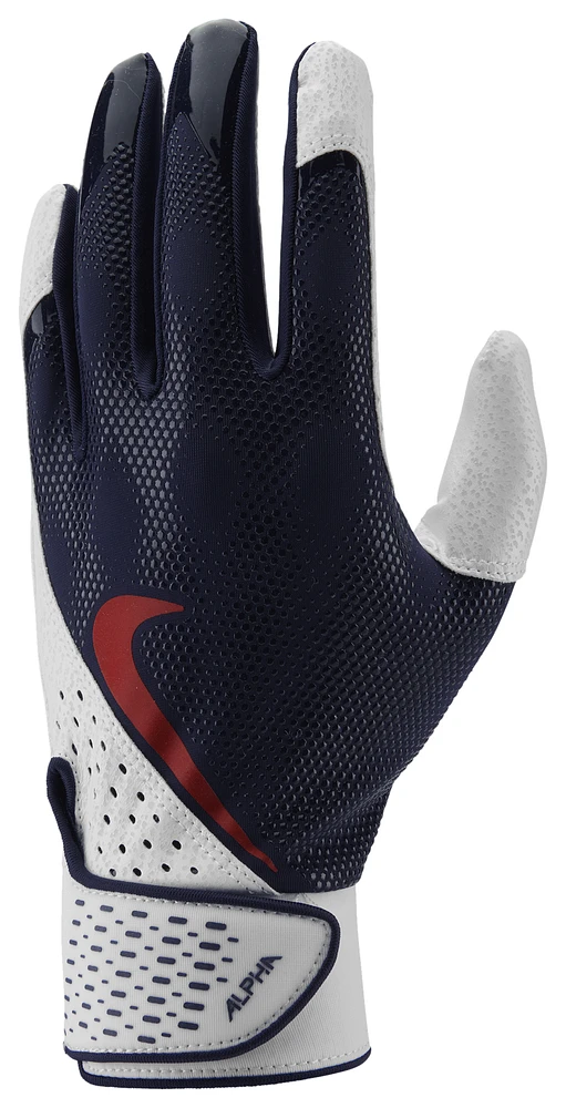 Nike Mens Nike Alpha Batting Gloves - Mens Midnight Navy/White/University Red Size L