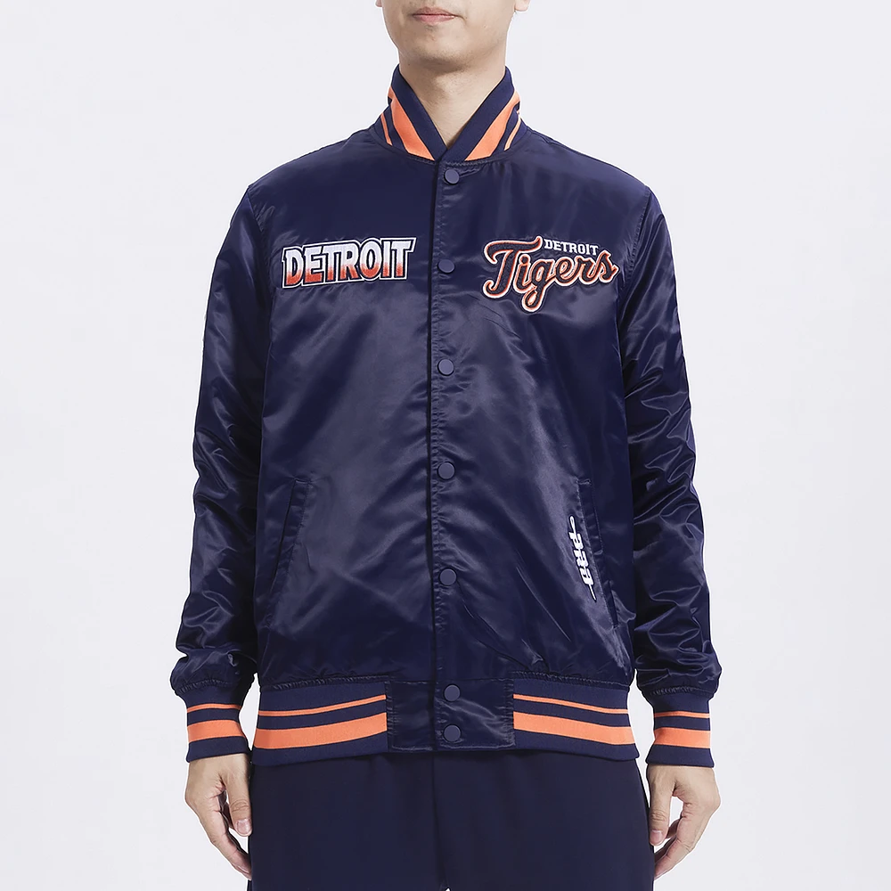 Pro Standard Mens Detroit Tigers Turn It Up M Rib Satin Jacket - Navy/Orange