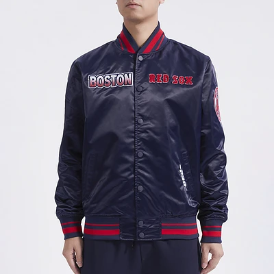 Pro Standard Mens Boston Red Sox Turn It Up M Rib Satin Jacket - Red/Navy