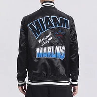 Pro Standard Mens Miami Marlins Turn It Up M Rib Satin Jacket - Black/Teal