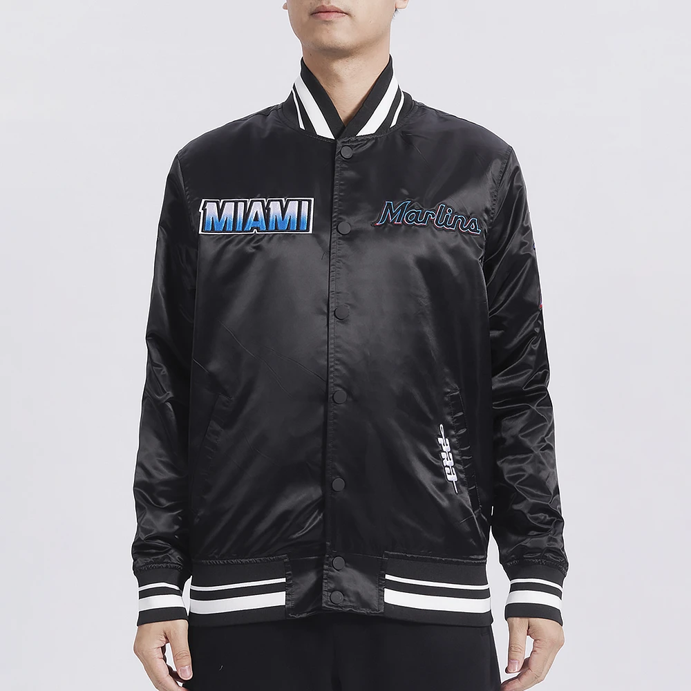 Pro Standard Mens Miami Marlins Turn It Up M Rib Satin Jacket - Black/Teal