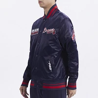 Pro Standard Mens Atlanta Braves Turn It Up M Rib Satin Jacket - Navy/Red