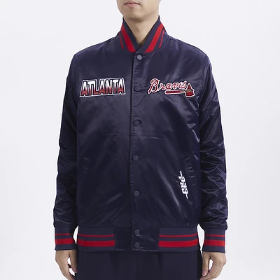 Pro Standard Mens Atlanta Braves Turn It Up M Rib Satin Jacket - Navy/Red