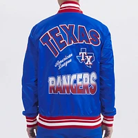 Pro Standard Mens Texas Rangers Turn It Up M Rib Satin Jacket - Blue/Red