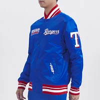 Pro Standard Mens Texas Rangers Turn It Up M Rib Satin Jacket - Blue/Red