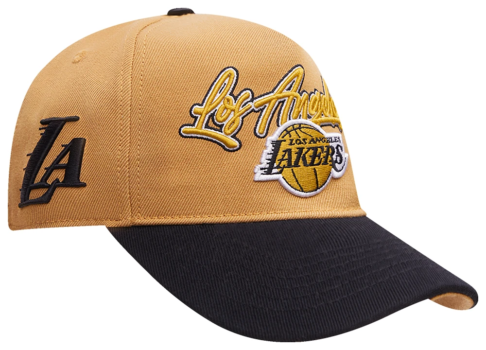 Pro Standard Mens Pro Standard Lakers Script Pinch Front Snapback - Mens Yellow/White Size One Size