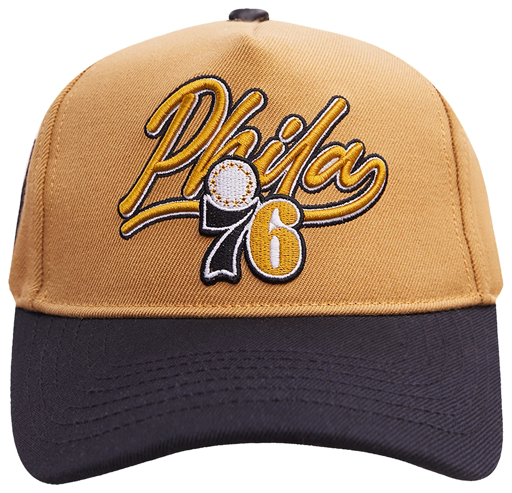 Pro Standard Mens Pro Standard 76ers Script Pinch Front Snapback - Mens Ochre/Black Size One Size