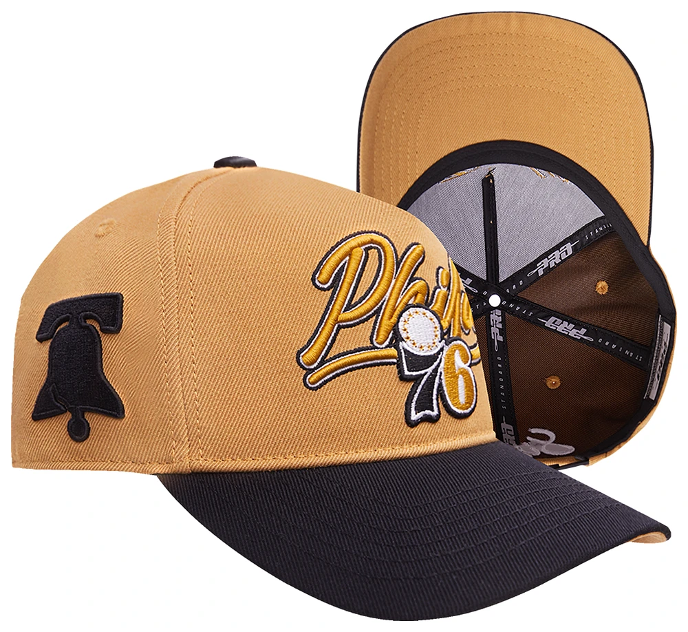 Pro Standard Mens Pro Standard 76ers Script Pinch Front Snapback - Mens Ochre/Black Size One Size