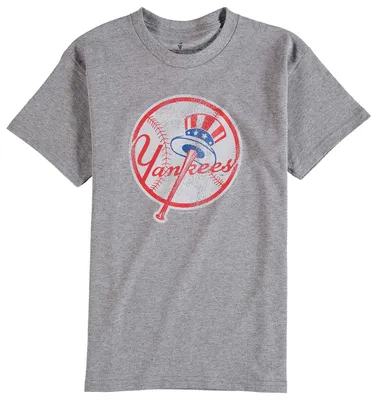 Fanatics Boys Yankees Distressed Logo T-Shirt - Boys' Grade School Grey