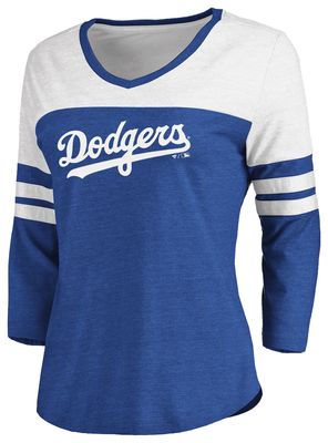 Fanatics Dodgers Wordmark 3/4 Sleeve V-Neck T-Shirt