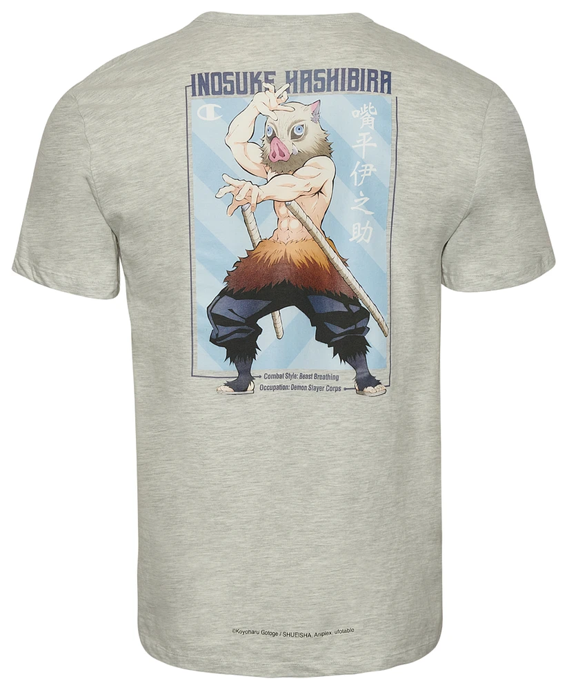 Champion Mens Demon Slayer Inosuke Stats T-Shirt - Gray