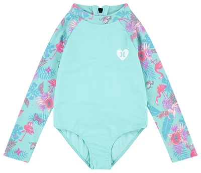 Hurley Ruffle Long Sleeve 1 Piece Swim Suit  - Girls' Toddler