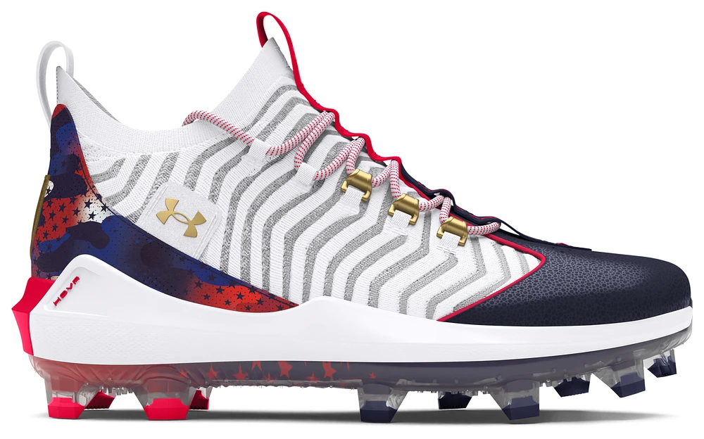 Under Armour Mens Harper 9 Pro TPU USA - Baseball Shoes White/Midnight Navy/Metallic Gold