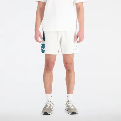 New Balance Mens New Balance Uni Big Font Shorts - Mens Grey/Teal Size U5