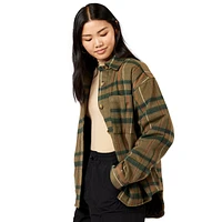 Cozi Womens Scala Woven Shacket - Olive Plaid