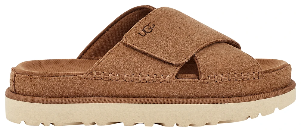 UGG Womens UGG Goldenstar Cross Slides - Womens Shoes Chestnut/Driftwood/Moss Green Size 09.5