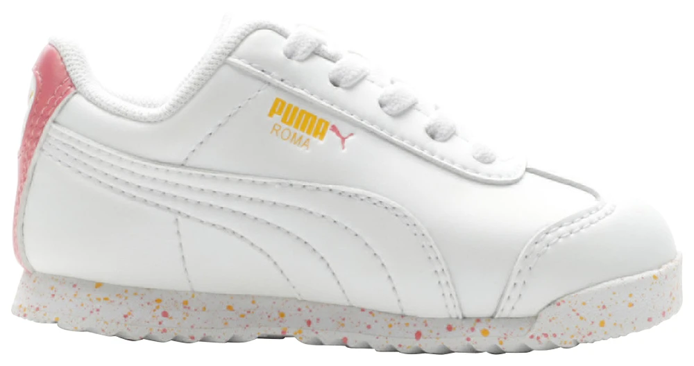 PUMA Girls PUMA Roma - Girls' Toddler Shoes White/Pink/Yellow Size 04.0