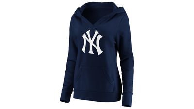 Fanatics Yankees Logo Crossover V-Neck Pullover Hoodie - Women's