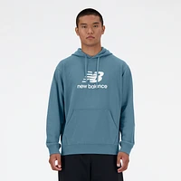 New Balance Mens New Balance French Terry Stacked Logo Pullover Hoodie - Mens White/Carolina Size XL