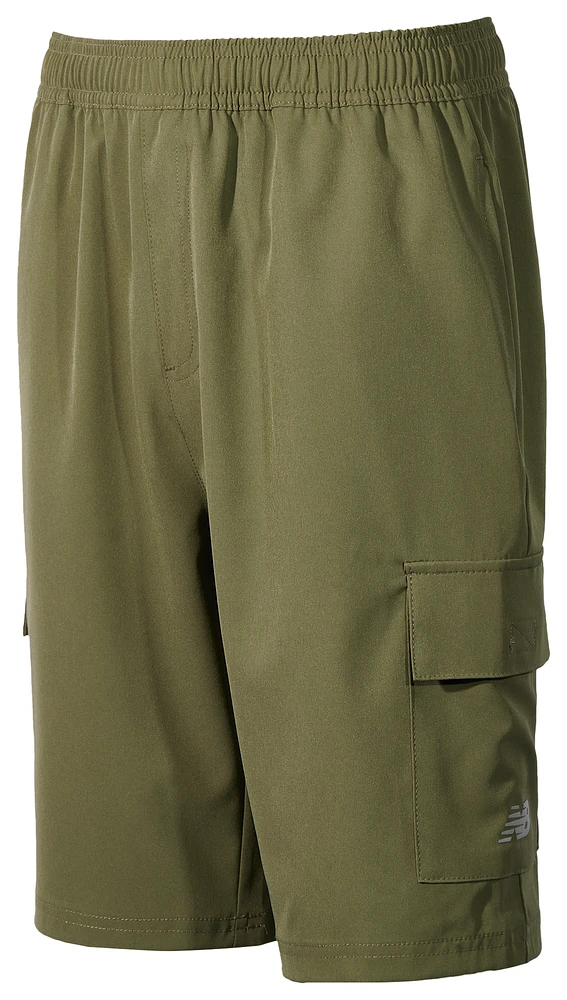 New Balance Boys Hybrid Cargo Shorts - Boys' Grade School Dark Olive/White