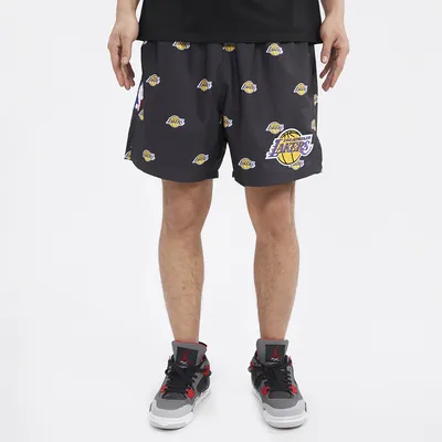 Pro Standard Mens Lakers Mini Logo Woven Shorts - Black/Black