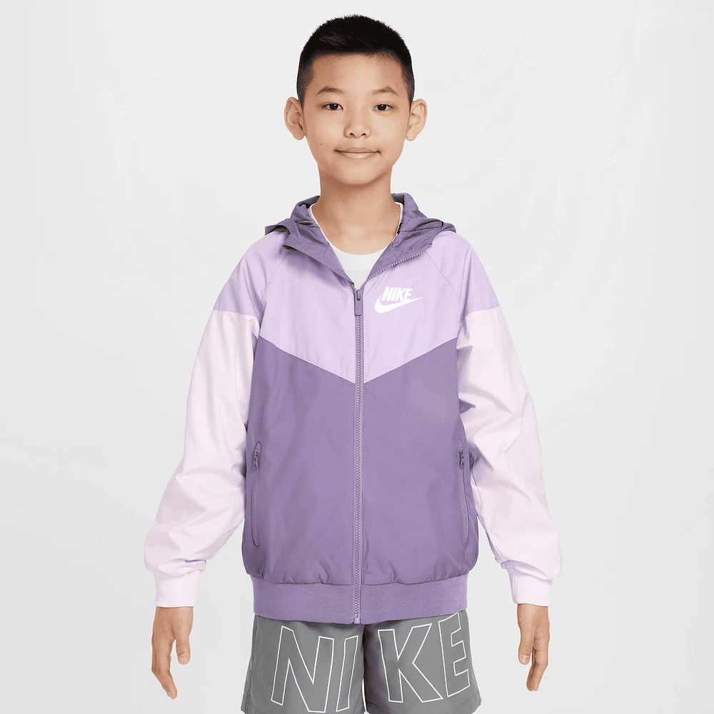 Nike Boys Nike Windrunner Jacket - Boys' Grade School White/Purple Size M