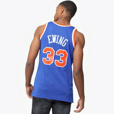 Men's Mitchell & Ness Patrick Ewing Blue/Orange New York Knicks Big & Tall Hardwood Classics 1991-92 Split Swingman Jersey