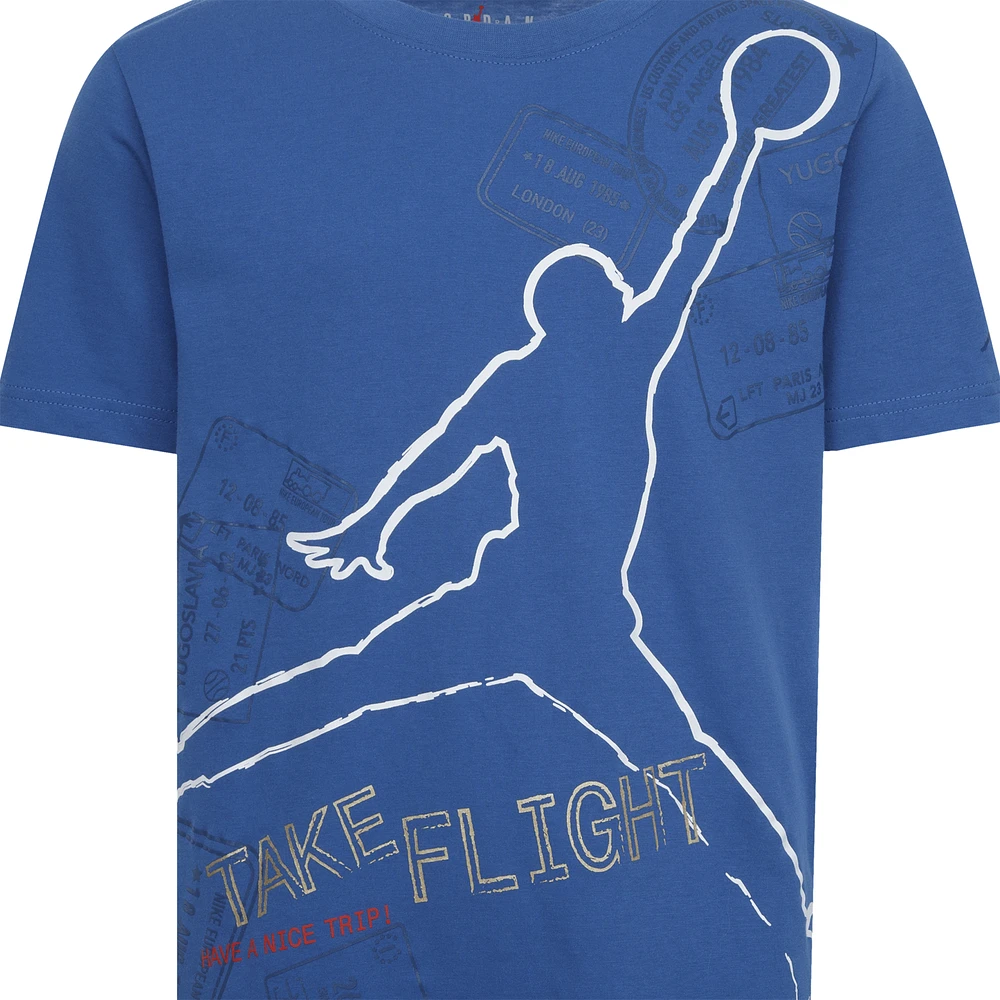 Jordan Boys Jordan Jumpman Flight Stamps Short Sleeve T-Shirt - Boys' Grade School Blue/White Size M