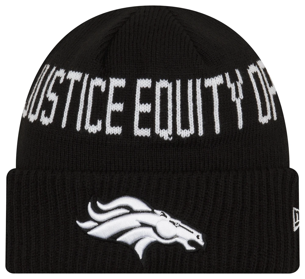 New Era Mens New Era Broncos Social Justice Knit Beanie - Mens Black/White Size One Size