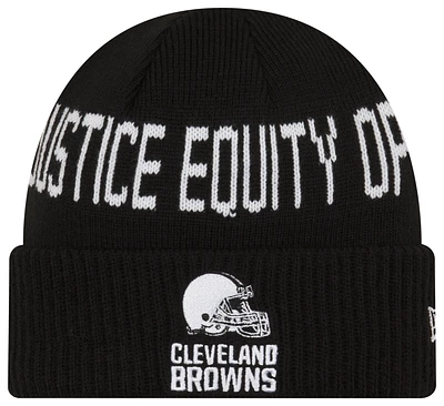 New Era Mens New Era Browns Social Justice Knit Beanie - Mens Black/White Size One Size
