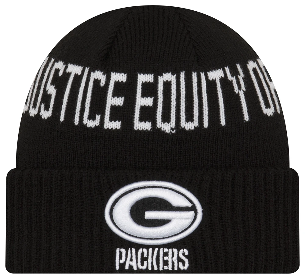 New Era Mens New Era Packers Social Justice Knit Cap - Mens Black/White Size One Size