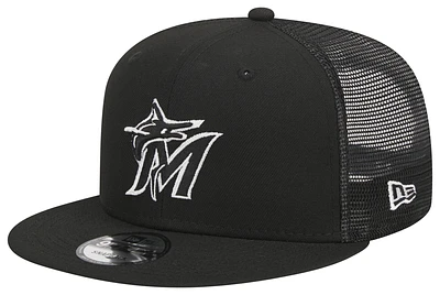 New Era Mens New Era Marlins Evergreen Trucker Hat - Mens Black/White Size One Size