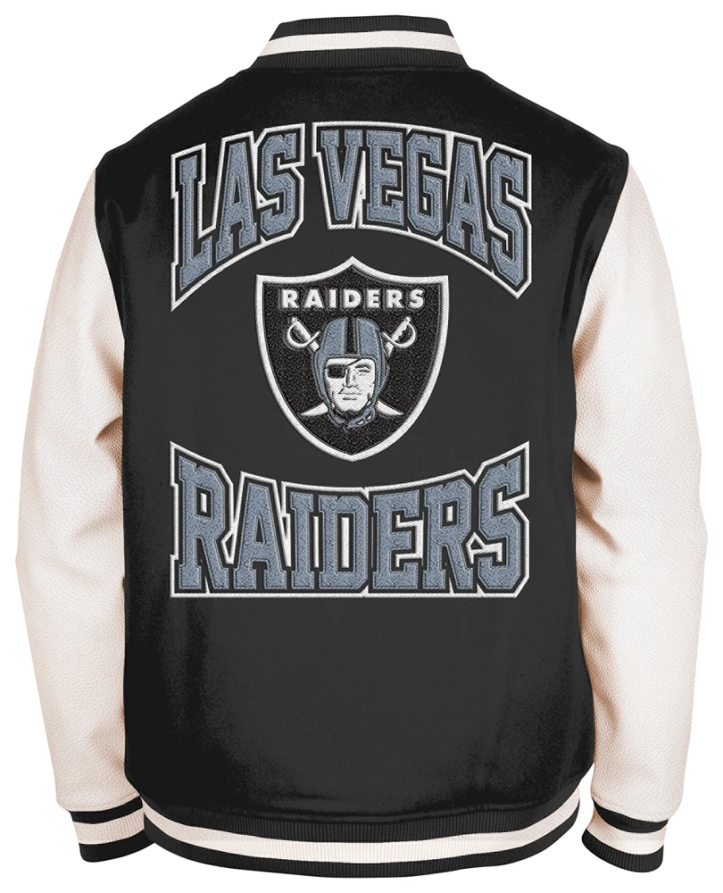 New Era Mens Raiders Chenille Varsity Jacket - Black/Black
