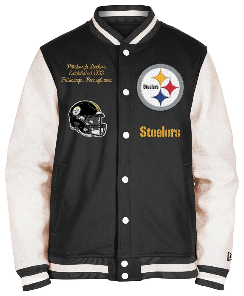New Era Mens Steelers Chenille Varsity Jacket - Black/Black