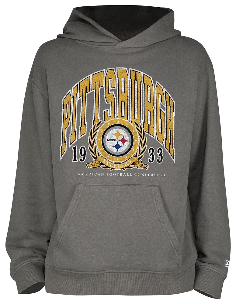 New Era Mens Steelers Fitted Pullover Hoodie - Grey/Grey