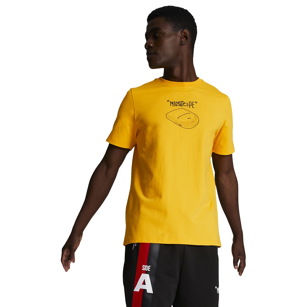 PUMA Mens PUMA Classics Mixtape Disc T-Shirt - Mens Yellow Sizzle Size M