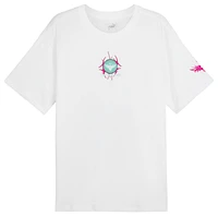 PUMA Mens Melo Acid Drip Short Sleeve T-Shirt - White/Pink