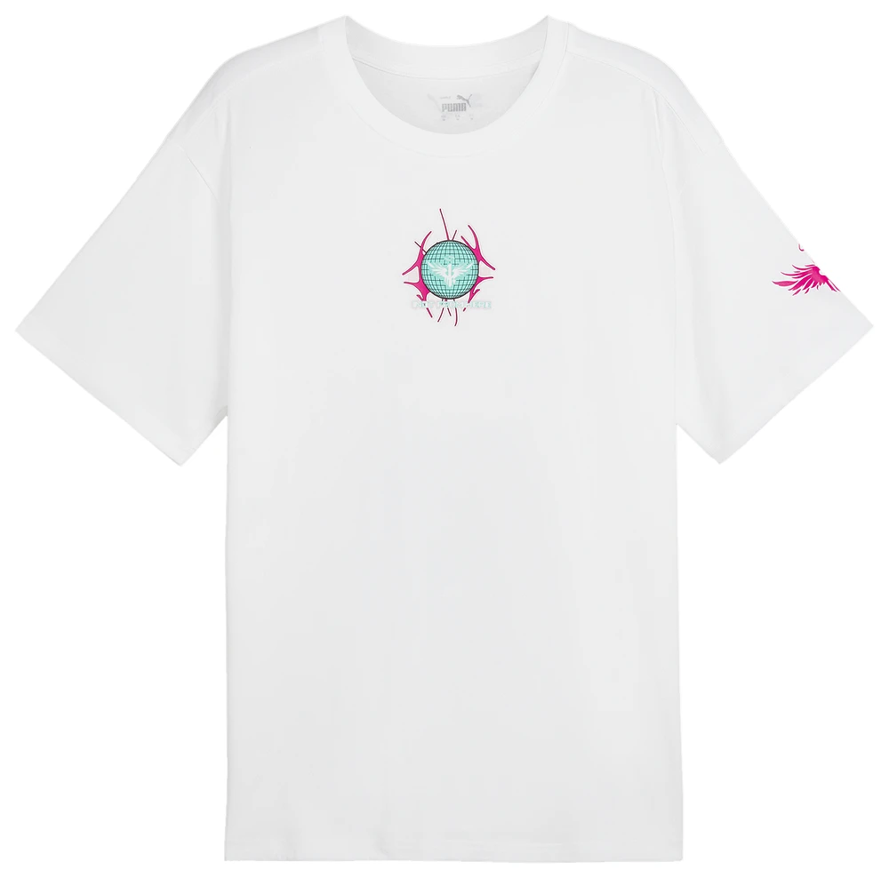 PUMA Mens Melo Acid Drip Short Sleeve T-Shirt - White/Pink