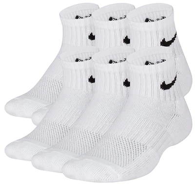 Nike Boys Nike 6 Pack Cushioned Quarter Socks - Boys' Grade School White/Black Size S