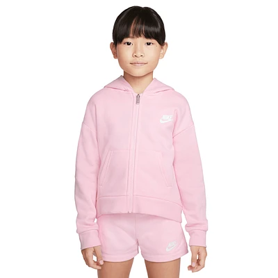 Nike Girls Club Fleece High Low FZ Hoodie - Girls' Preschool Pink Foam/Black