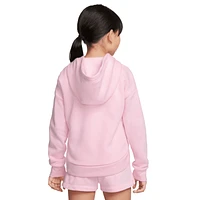 Nike Girls Club Fleece High Low FZ Hoodie - Girls' Preschool Pink Foam/Black