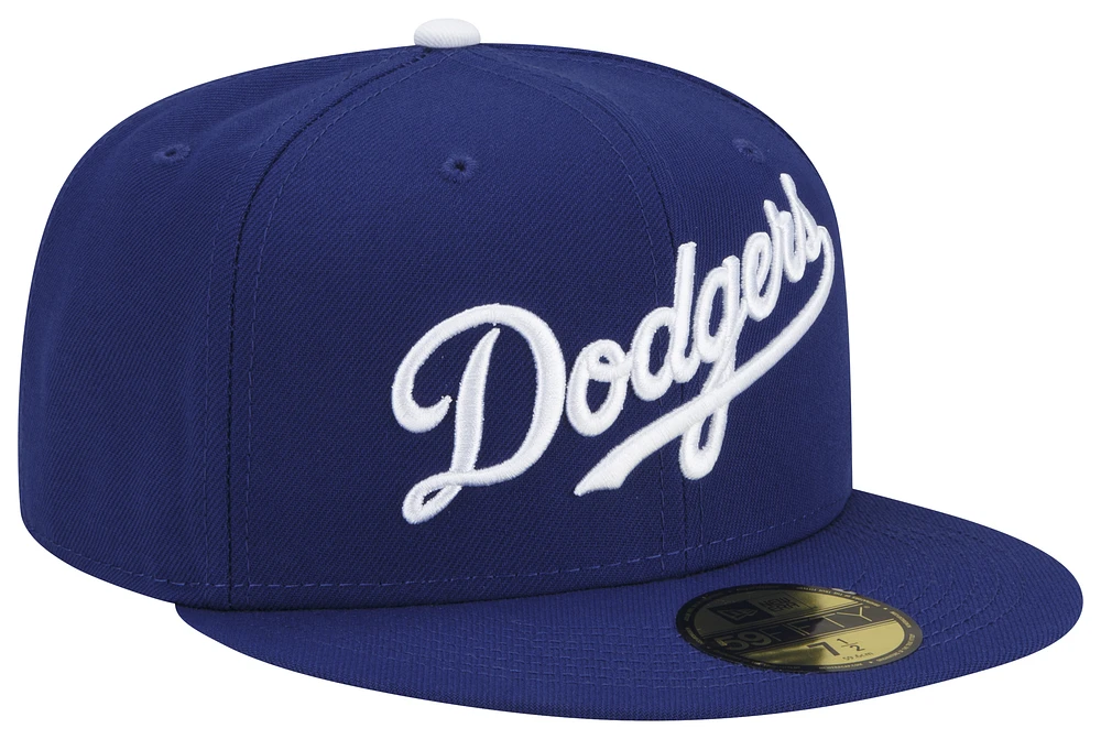 New Era Mens New Era Dodgers Logo White 59Fifty Fitted Cap - Mens Royal/Royal Size 8