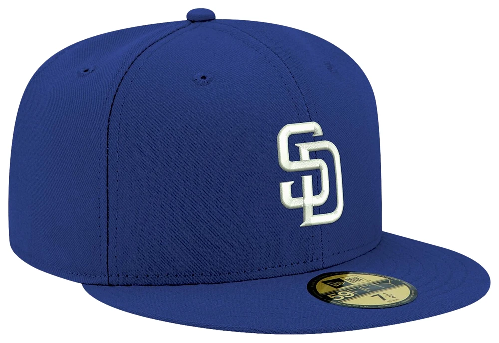 New Era Mens New Era Padres Logo White 59Fifty Fitted Cap - Mens Royal/Royal Size 8