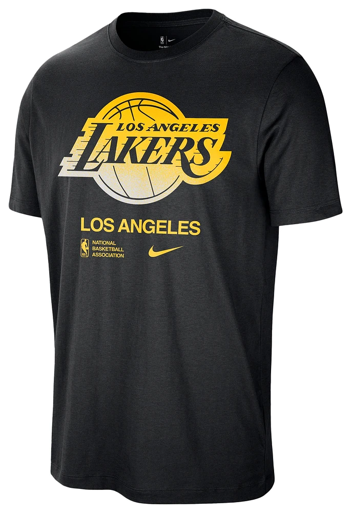 Nike Mens Los Angeles Lakers Courtside Movement Short Sleeve T-Shirt - Black/Yellow