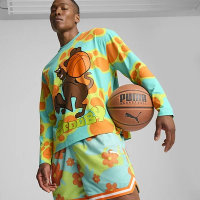 PUMA Mens Hoops x Scooby-Doo Long Sleeve T-Shirt - Green/Multi