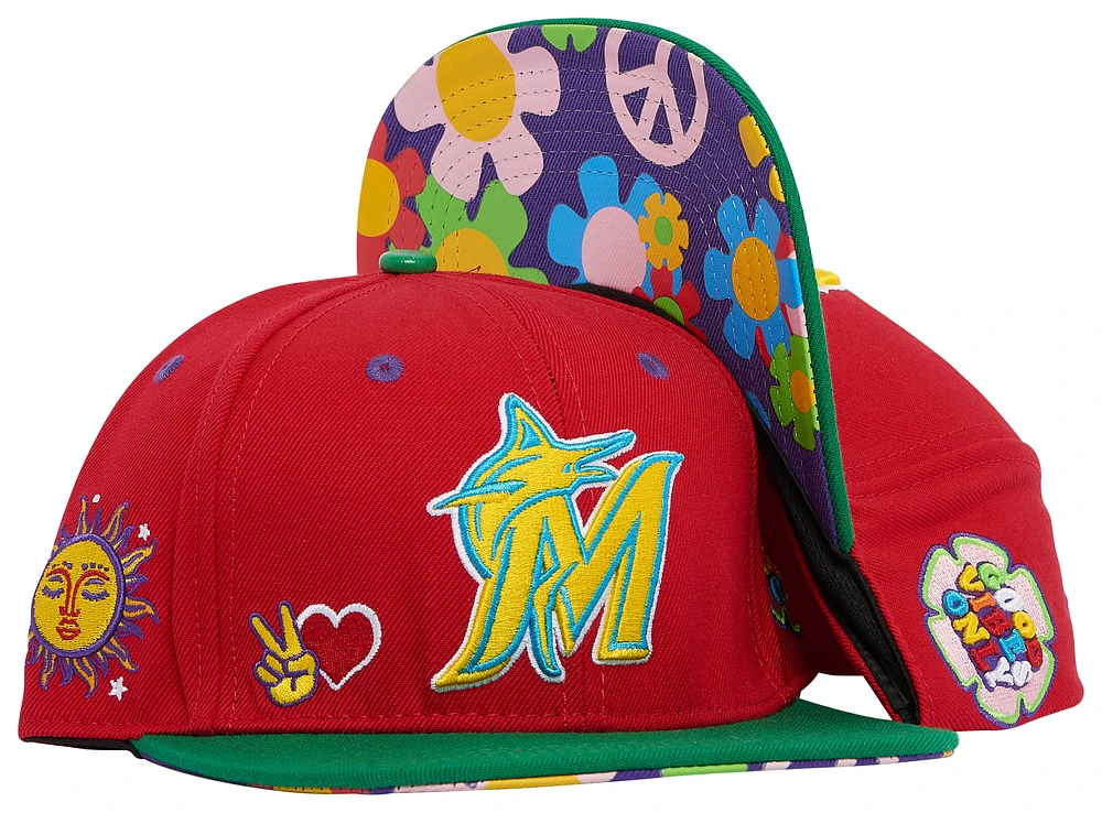 Pro Standard Pro Standard Marlins Peace & Love Snapback Hat - Adult Red Size One Size