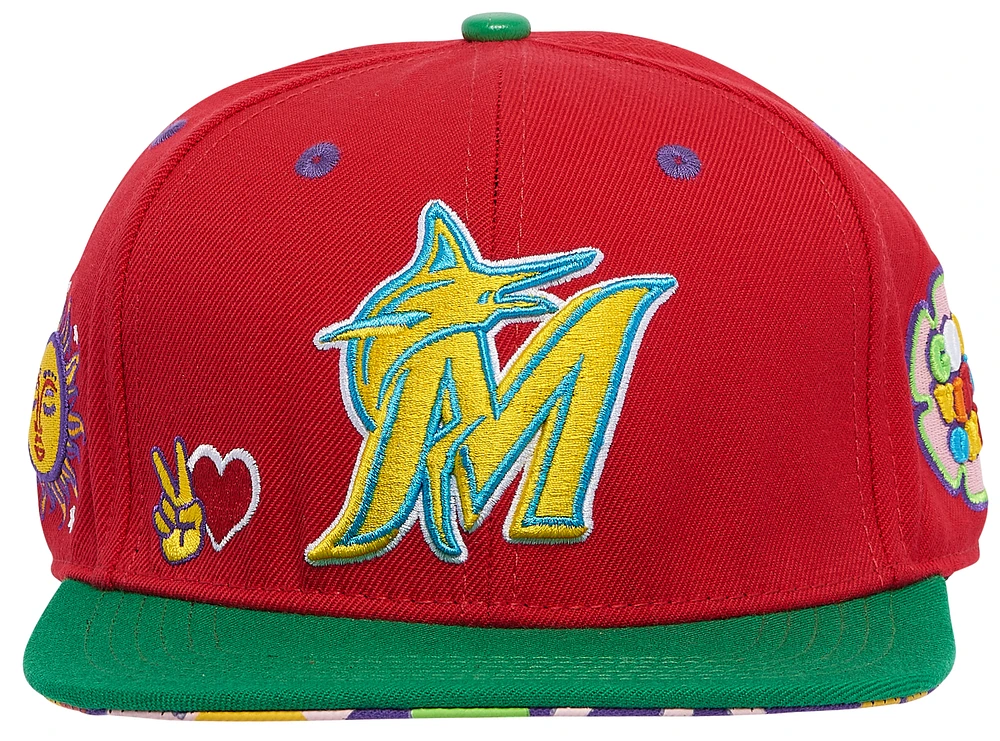 Pro Standard Pro Standard Marlins Peace & Love Snapback Hat - Adult Red Size One Size