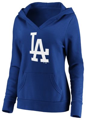 Fanatics Dodgers Logo Crossover V-Neck Pullover Hoodie - Women's