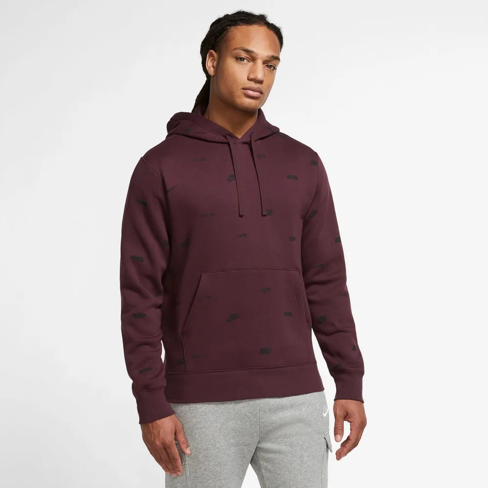 Nike Mens Club+ AOP Basketball Pullover Hoodie - Maroon/Black