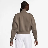 Nike Womens Style Fleece Crop Quarter-Zip - Sail/Mink Brown